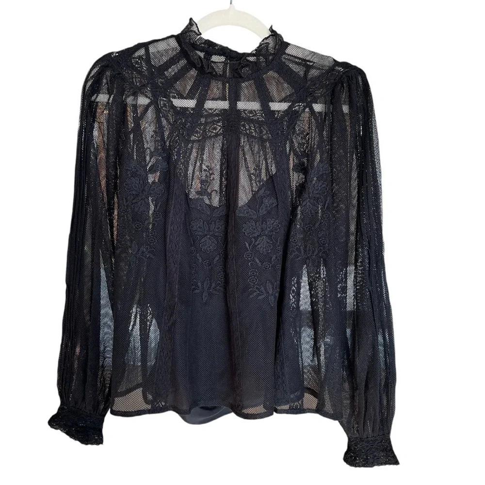 St Roche Flores Lace High Neck Blouse Black 2 NWT Dark Romantic Whimsigoth Fall